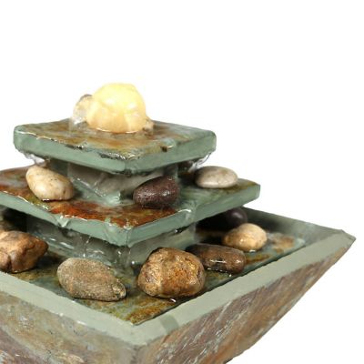 Sunnydaze Indoor Home Office Slate and Polished Stone Ball Tiered Tabletop Water Fountain with LED Light - 8" Image 2