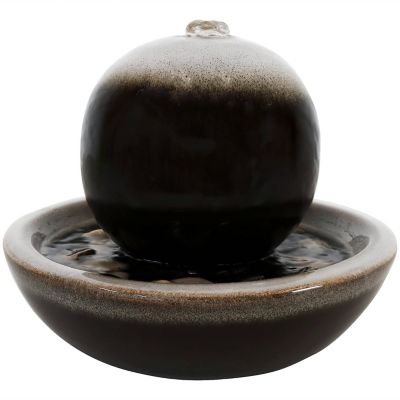 Sunnydaze Indoor Home Office Tabletop Modern Orb Smooth Glazed Ceramic Water Fountain Feature - 7" - Dark Brown Image 1