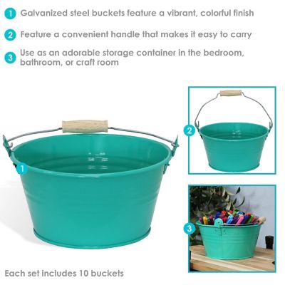 Sunnydaze Indoor Organizational and Decorative Party Galvanized Steel Bucket with Handle - Teal - 10pk Image 3