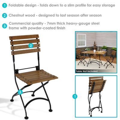 Sunnydaze Indoor/Outdoor Patio or Dining Chestnut Wooden Folding Bistro Arm Chair - Brown - 2pk Image 3