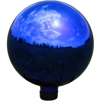 Sunnydaze Indoor/Outdoor Reflective Mirrored Surface Garden Gazing Globe Ball with Stemmed Bottom and Rubber Cap - 10" Diameter - Blue Image 1