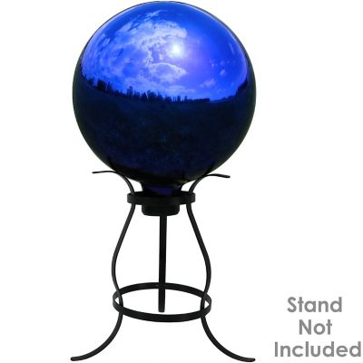 Sunnydaze Indoor/Outdoor Reflective Mirrored Surface Garden Gazing Globe Ball with Stemmed Bottom and Rubber Cap - 10" Diameter - Blue Image 2
