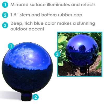 Sunnydaze Indoor/Outdoor Reflective Mirrored Surface Garden Gazing Globe Ball with Stemmed Bottom and Rubber Cap - 10" Diameter - Blue Image 3
