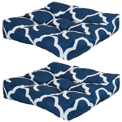 Sunnydaze Indoor/Outdoor Replacement Square Tufted Patio Chair Seat and Back Cushions - 20" - Navy Blue and White Quatrefoil - 2pk Image 1