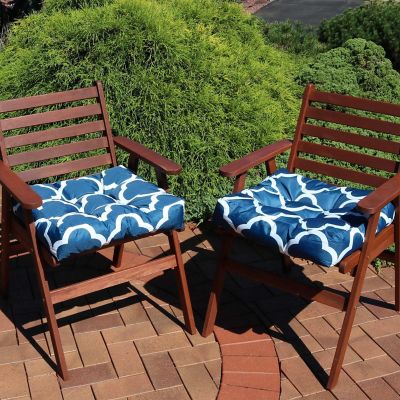 Sunnydaze Indoor/Outdoor Replacement Square Tufted Patio Chair Seat and Back Cushions - 20" - Navy Blue and White Quatrefoil - 2pk Image 1