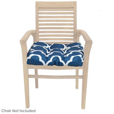 Sunnydaze Indoor/Outdoor Replacement Square Tufted Patio Chair Seat and Back Cushions - 20" - Navy Blue and White Quatrefoil - 2pk Image 2