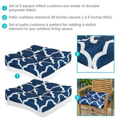 Sunnydaze Indoor/Outdoor Replacement Square Tufted Patio Chair Seat and Back Cushions - 20" - Navy Blue and White Quatrefoil - 2pk Image 3