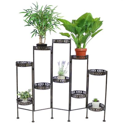 Sunnydaze Indoor/Outdoor Steel 10-Tiered Folding Succulent Flower Plant Display Stand - 52" - Bronze Image 2