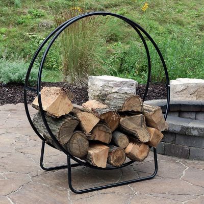 Sunnydaze Indoor/Outdoor Steel Round Fire Pit or Fireplace Firewood Log Hoop Rack Holder - 48" - Black Image 1