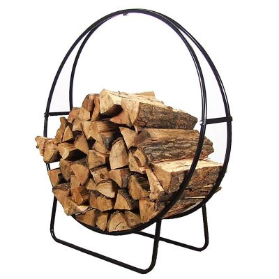 Sunnydaze Indoor/Outdoor Steel Round Fire Pit or Fireplace Firewood Log Hoop Rack Holder - 48" - Black Image 2