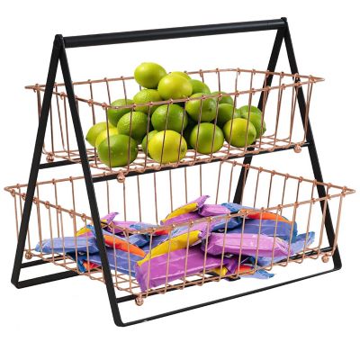 Sunnydaze Indoor Rectangle Iron 2-Tier Decorative Storage Basket for Kitchen Countertop - Copper Image 2