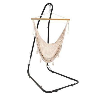 Sunnydaze Large Cotton/Nylon Outdoor Mayan Hammock Chair with Adjustable Stand - 220 lb Weight Capacity - Natural Image 1