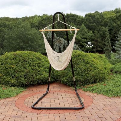 Sunnydaze Large Cotton/Nylon Outdoor Mayan Hammock Chair with Adjustable Stand - 220 lb Weight Capacity - Natural Image 1