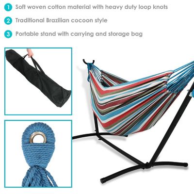 Sunnydaze Large Double Brazilian Hammock with Stand and Carrying Case - 400 lb Weight Capacity - Cool Breeze Image 3