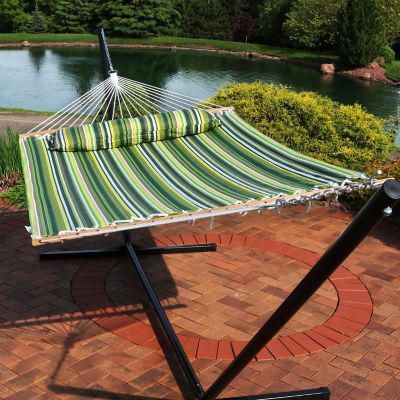 Sunnydaze Large Heavy-Duty Two-Person Quilted Fabric Hammock with Spreader Bars - 450 lb Weight Capacity - Melon Stripe Image 1