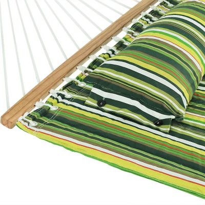 Sunnydaze Large Heavy-Duty Two-Person Quilted Fabric Hammock with Spreader Bars - 450 lb Weight Capacity - Melon Stripe Image 2