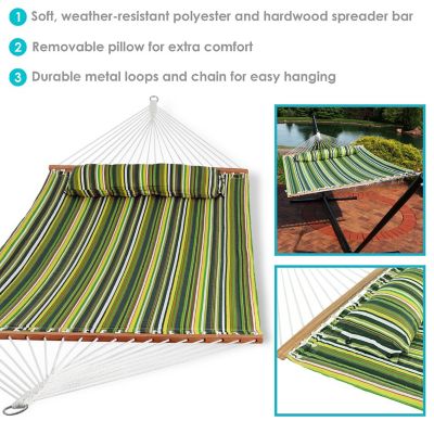 Sunnydaze Large Heavy-Duty Two-Person Quilted Fabric Hammock with Spreader Bars - 450 lb Weight Capacity - Melon Stripe Image 3