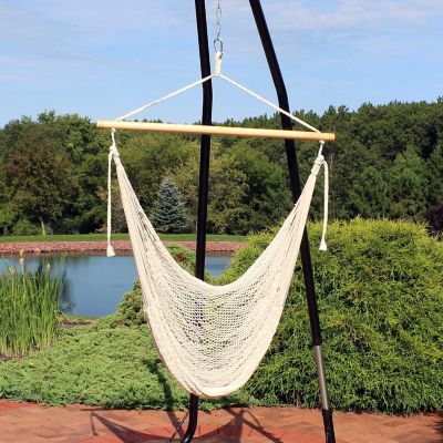Sunnydaze Large Lightweight Cotton/Nylon Rope Outdoor Mayan Hammock Chair - 220 lb Weight Capacity - Natural Image 1