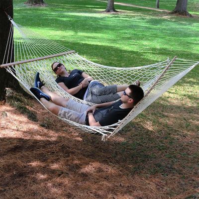 Sunnydaze Large Two-Person Double Wide 100% Cotton Rope Hammock with Spreader Bars for Patio and Backyard - 450 lb Weight Capacity Image 3