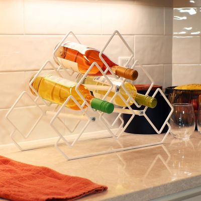 Sunnydaze Modern 6-Bottle Triangular Wine Rack - Indoor Steel Wire Tabletop Accent - White Image 1