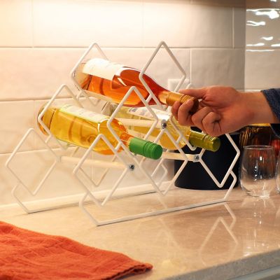 Sunnydaze Modern 6-Bottle Triangular Wine Rack - Indoor Steel Wire Tabletop Accent - White Image 3