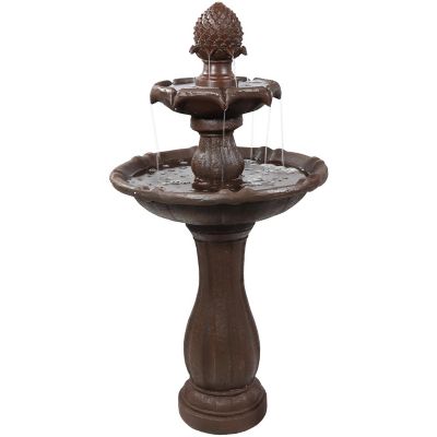 Sunnydaze Outdoor 2-Tier Pineapple Solar Powered Water Fountain with Battery Backup and Submersible Pump - 46" - Rust Finish Image 1