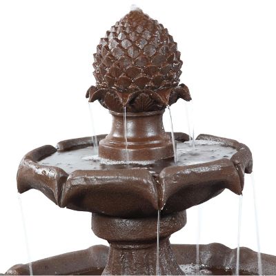 Sunnydaze Outdoor 2-Tier Pineapple Solar Powered Water Fountain with Battery Backup and Submersible Pump - 46" - Rust Finish Image 2