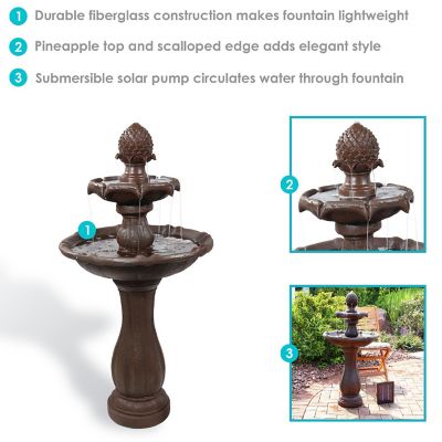 Sunnydaze Outdoor 2-Tier Pineapple Solar Powered Water Fountain with Battery Backup and Submersible Pump - 46" - Rust Finish Image 3