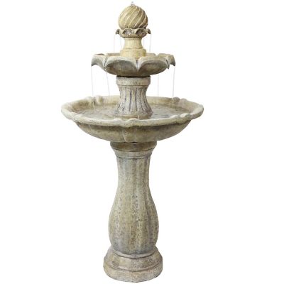 Sunnydaze Outdoor 2-Tier Solar Powered Polyresin Arcade Water Fountain with Battery Backup and LED Light - 45" - Earth Finish Image 1