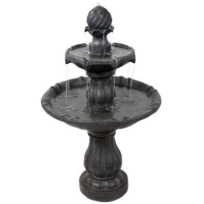 Sunnydaze Outdoor 2-Tier Solar Powered Water Fountain with Battery Backup and Submersible Pump - 35" - Black Earth Finish Image 1