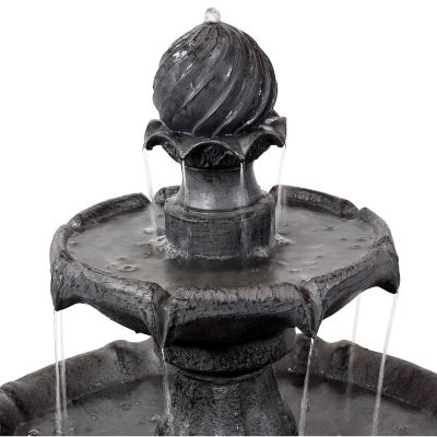 Sunnydaze Outdoor 2-Tier Solar Powered Water Fountain with Battery Backup and Submersible Pump - 35" - Black Earth Finish Image 2