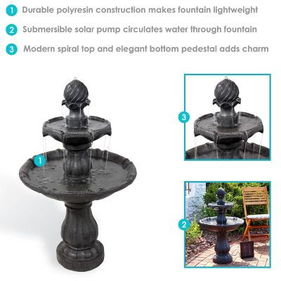 Sunnydaze Outdoor 2-Tier Solar Powered Water Fountain with Battery Backup and Submersible Pump - 35" - Black Earth Finish Image 3