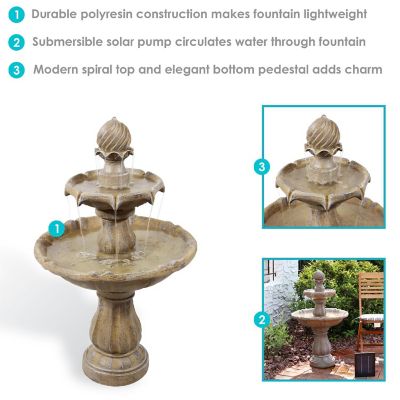 Sunnydaze Outdoor 2-Tier Solar Powered Water Fountain with Battery Backup and Submersible Pump - 35" - Earth Finish Image 3