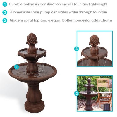 Sunnydaze Outdoor 2-Tier Solar Powered Water Fountain with Battery Backup and Submersible Pump - 35" - Rust Finish Image 3