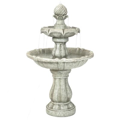 Sunnydaze Outdoor 2-Tier Solar Powered Water Fountain with Battery Backup and Submersible Pump - 35" - White Earth Finish Image 1