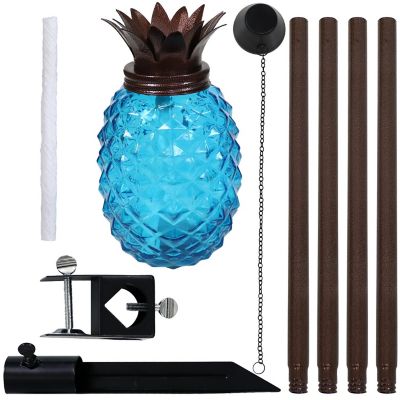 Sunnydaze Outdoor Adjustable Height 3-in-1 Glass Tropical Pineapple Torches with Connected Snuffs and Metal Poles - Blue - 2pk Image 1