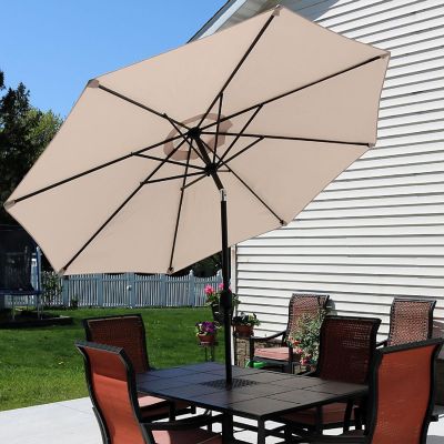 Sunnydaze Outdoor Aluminum Patio Table Umbrella with Polyester Canopy and Push Button Tilt and Crank - 9' - Beige Image 3