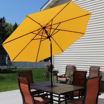 Sunnydaze Outdoor Aluminum Patio Table Umbrella with Polyester Canopy and Push Button Tilt and Crank - 9' - Gold Image 3