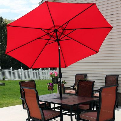 Sunnydaze Outdoor Aluminum Patio Table Umbrella with Polyester Canopy and Push Button Tilt and Crank - 9' - Red Image 3