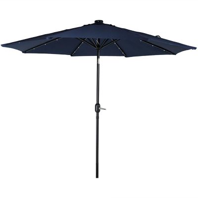 Sunnydaze Outdoor Aluminum Pool Patio Umbrella with Solar LED Lights, Tilt, and Crank - 9' - Navy Blue Image 1