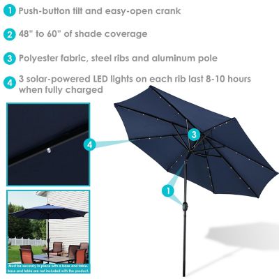 Sunnydaze Outdoor Aluminum Pool Patio Umbrella with Solar LED Lights, Tilt, and Crank - 9' - Navy Blue Image 3