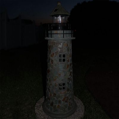 Sunnydaze Outdoor Backyard Garden Nautical Lighthouse Solar LED Pathlight Statue Figurine - 36" - Cobblestone Image 1