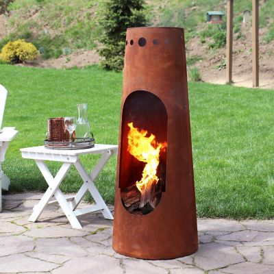 Sunnydaze Outdoor Backyard Patio Steel Santa Fe Wood-Burning Fire Pit Chiminea with Wood Grate - 50" - Rustic Finish Image 1