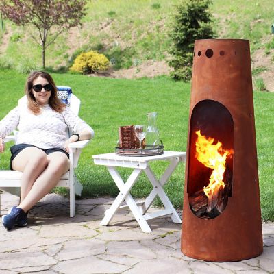 Sunnydaze Outdoor Backyard Patio Steel Santa Fe Wood-Burning Fire Pit Chiminea with Wood Grate - 50" - Rustic Finish Image 3