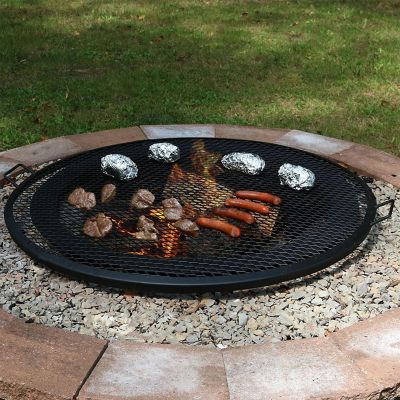 Sunnydaze Outdoor Camping or Backyard Heavy-Duty Steel Round X-Marks Fire Pit Cooking Grilling BBQ Grate - 36" - Black Image 1