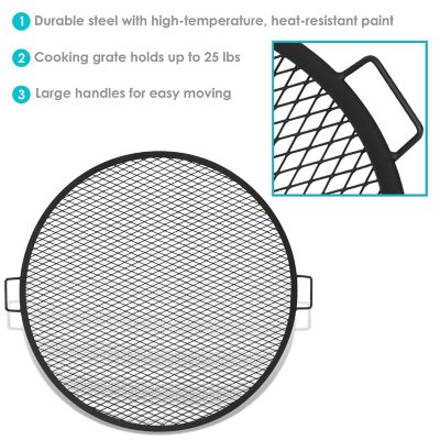 Sunnydaze Outdoor Camping or Backyard Heavy-Duty Steel Round X-Marks Fire Pit Cooking Grilling BBQ Grate - 36" - Black Image 3