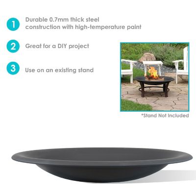 Sunnydaze Outdoor Camping or Backyard Replacement Round Steel with Heat-Resistant Paint Finish Fire Pit Bowl - 23" - Black Image 3