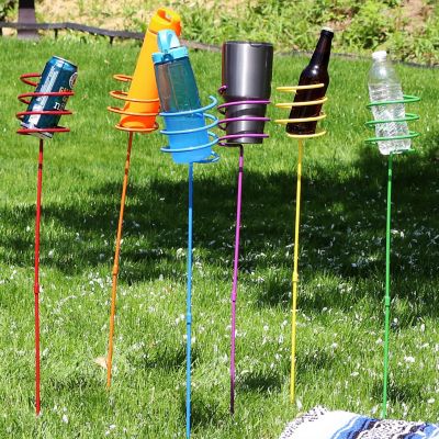 Sunnydaze Outdoor Drink/Beverage Holder Stakes for Lawn, 6pk, Orange, Red, Green, Yellow, Blue and Purple Image 1