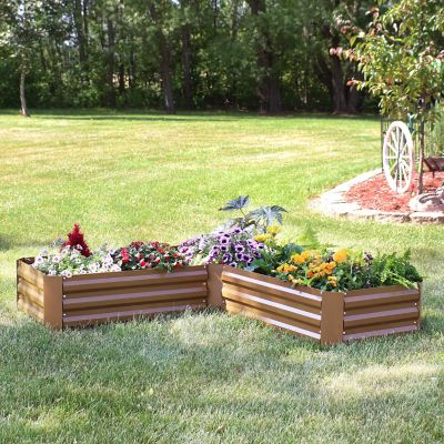 Sunnydaze Outdoor Galvanized Steel L-Shaped Raised Garden Bed for Plants, Vegetables, and Flowers - 59.5" - Brown Image 1