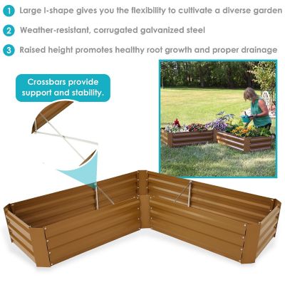 Sunnydaze Outdoor Galvanized Steel L-Shaped Raised Garden Bed for Plants, Vegetables, and Flowers - 59.5" - Brown Image 3